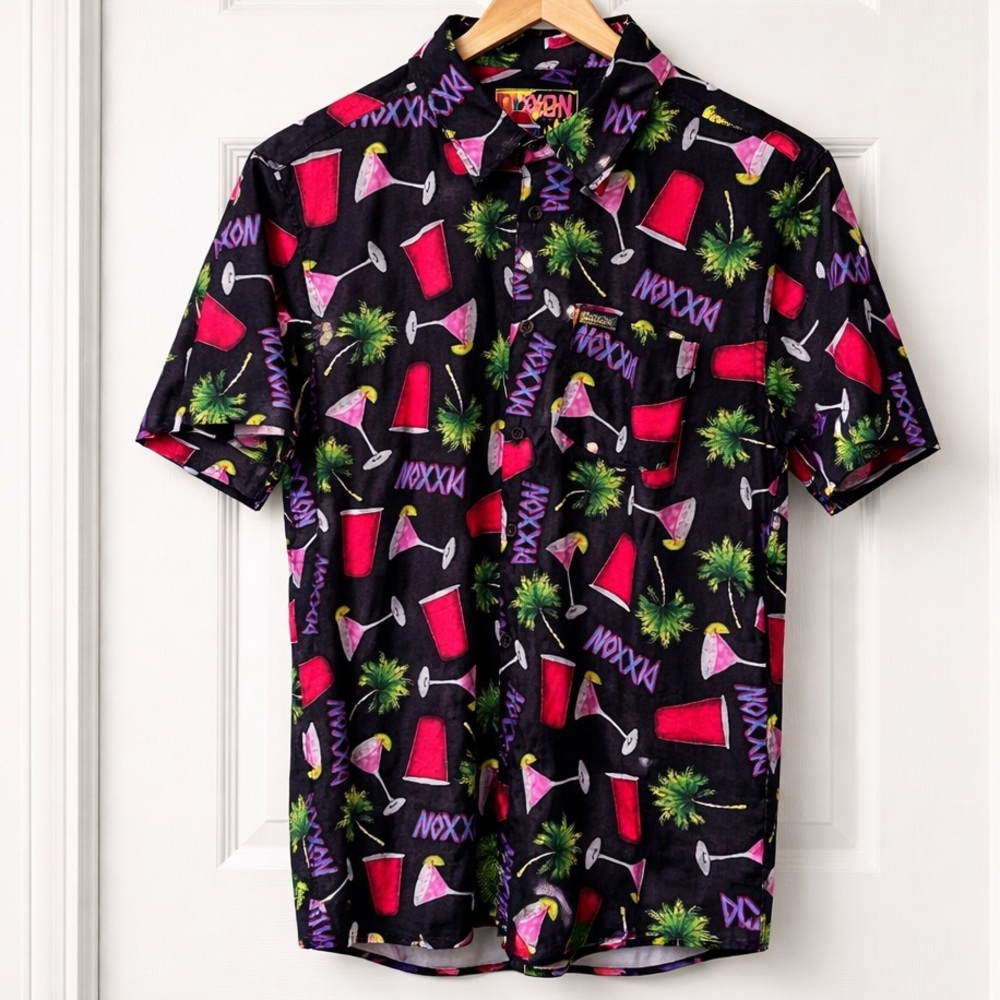 Dixon Dancun Party Wear Shirt Medium M Red Cup Palm Tree Gummy - Picture 2 of 11